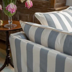 Coco 3 seater sofa cover with Self Piped Knife Edge cushion in Stripes Garden Grey - Hand Made in USA