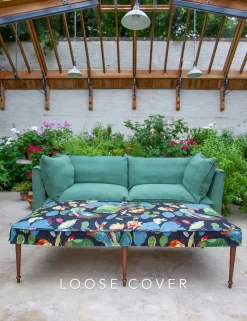 Coco 3 seater sofa cover with Self Piped Knife Edge cushion in Designers Guild Brera Lino Thyme - Hand Made in USA