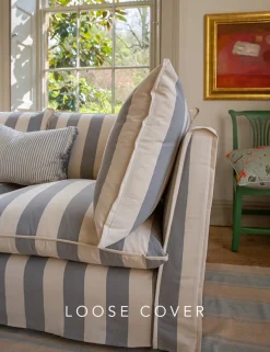 Coco 2.5 seater sofa cover with Self Piped Knife Edge cushion in Stripes Garden Grey - Hand Made in USA