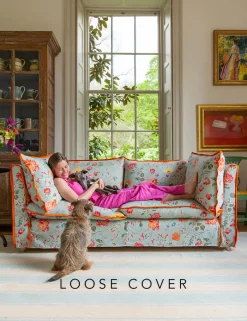 Coco 2.5 seater sofa cover with Contrast Welt Knife Edge cushion in Andrew Martin Wildwood Duck Egg - Hand Made in USA