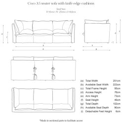 Coco 3.5 seater sofa with Contrast Welt Knife Edge cushion in Andrew Martin Wildwood Twig - Hand Made in USA