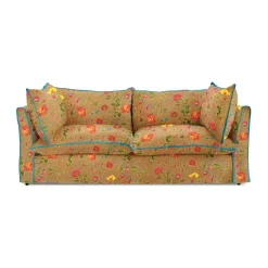Coco 3 seater sofa with Contrast Welt Knife Edge cushion in Andrew Martin Wildwood Twig - Hand Made in USA