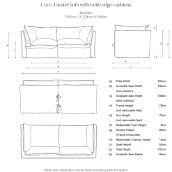 Coco 3 seater sofa with Contrast Welt Knife Edge cushion in Andrew Martin Wildwood Twig - Hand Made in USA