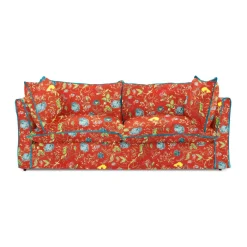 Coco 3 seater sofa with Contrast Welt Knife Edge cushion in Andrew Martin Wildwood Pumpkin - Hand Made in USA