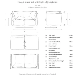 Coco 2 seater sofa with Contrast Welt Knife Edge cushion in Andrew Martin Wildwood Ivory - Hand Made in USA