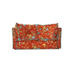 Coco 2 seater sofa with Contrast Welt Knife Edge cushion in Andrew Martin Wildwood Pumpkin - Hand Made in USA