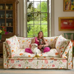 Coco 2.5 seater sofa with Contrast Welt Knife Edge cushion in Andrew Martin Wildwood Ivory - Hand Made in USA
