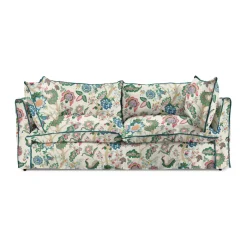 Coco 3 seater sofa with Knife Edge cushion in Kitty Spring Green with Lagoon Velvet Trim - Hand Made in USA