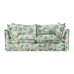 Coco 3 seater sofa with Knife Edge cushion in Kitty Blue Green with Parakeet Velvet Trim - Hand Made in USA