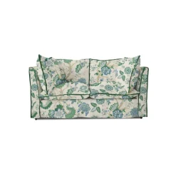 Coco 2 seater sofa with Knife Edge cushion in Kitty Blue Green with Velvet Trim - Hand Made in USA