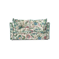 Coco 2 seater sofa with Knife Edge cushion in Kitty Spring Green with Velvet Trim - Hand Made in USA