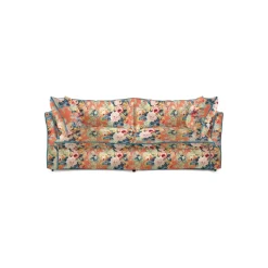 Coco 2.5 seater sofa with Knife Edge cushion in English Garden Coral Orange with Velvet Trim - Hand Made in USA