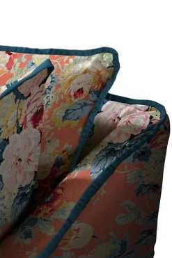Coco 2.5 seater sofa with Knife Edge cushion in English Garden Coral Orange with Velvet Trim - Hand Made in USA
