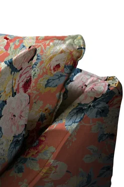 Coco 2.5 seater sofa with Knife Edge cushion in English Garden Coral Orange - Hand Made in USA
