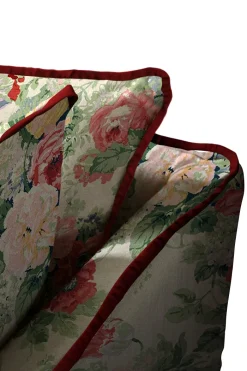 Coco 2.5 seater sofa with Knife Edge cushion in English Garden Classic Rose with Velvet Trim - Hand Made in USA