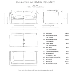 Coco 2.5 seater sofa with Self Piped Knife Edge cushion in Customers Own Material (excl. Fabric) - Hand Made in USA