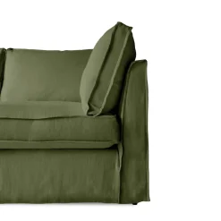 Coco 2.5 seater sofa with Self Piped Box Edge cushion in Cotton Linen Evergreen - Hand Made in USA