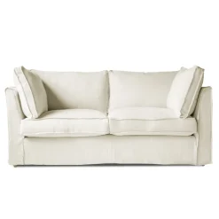 Coco 2.5 seater sofa with Self Piped Box Edge cushion in Cotton Linen Cool Coconut - Hand Made in USA