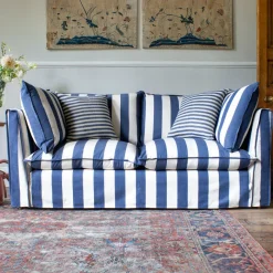 Coco 2.5 seater sofa with Self Piped Knife Edge cushion in Stripes Sea Holly - Hand Made in USA
