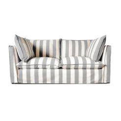 Coco 2.5 seater sofa with Self Piped Knife Edge cushion in Stripes Garden Grey - Hand Made in USA