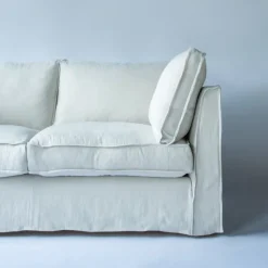Coco 2.5 seater sofa with Self Piped Knife Edge cushion in Designers Guild Brera Lino Putty - Hand Made in USA