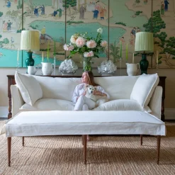 Coco 2.5 seater sofa with Self Piped Knife Edge cushion in Designers Guild Brera Lino Chalk - Hand Made in USA