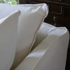 Coco 2.5 seater sofa with Self Piped Knife Edge cushion in Designers Guild Brera Lino Chalk - Hand Made in USA