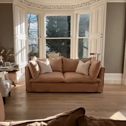 Coco 2.5 seater sofa with Self Piped Knife Edge cushion in Cotton Linen Rosedale - Hand Made in USA