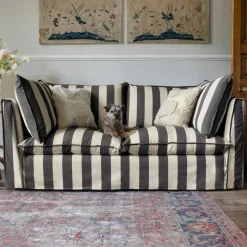 Coco 2.5 seater sofa with Self Piped Knife Edge cushion in Charcoal Stripes - Hand Made in USA