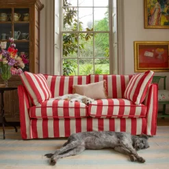 Coco 2.5 seater sofa with Self Piped Box Edge cushion in Stripes Petunia - Hand Made in USA