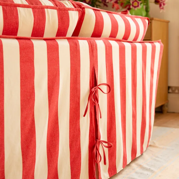 Coco 2.5 seater sofa with Self Piped Box Edge cushion in Stripes Petunia - Hand Made in USA