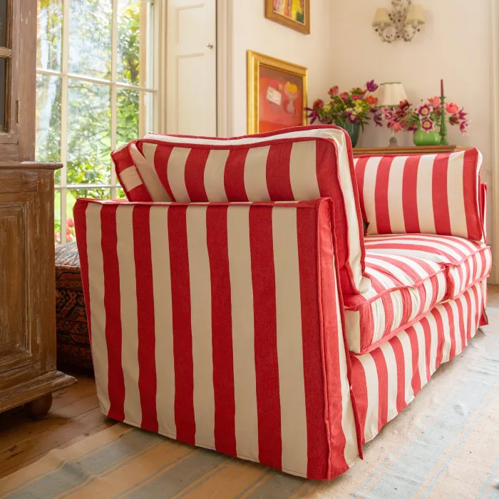 Coco 2.5 seater sofa with Self Piped Box Edge cushion in Stripes Petunia - Hand Made in USA