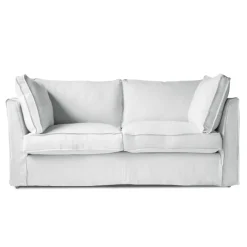 Coco 2.5 seater sofa with Self Piped Box Edge cushion in Cotton Linen Snow Drop - Hand Made in USA