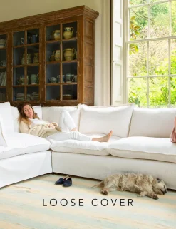 Coco 2 x 3 seater sofa cover with Self Piped Knife Edge cushion in Cotton Linen Snow Drop - Hand Made in USA