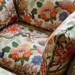 Coco Footstool with Contrast Welt Knife Edge cushion in GP u0026 J Baker Magnolia Cream Blue - Hand Made in USA
