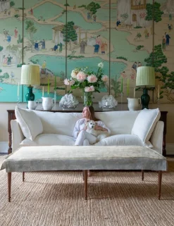 Coco Small Coffee Table Self Piped in Andrew Martin Peony Cloud - Hand Made in USA