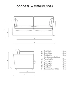 Cocobella 2.5 Seater Sofa in Beatrice Midnight - Hand Made in USA